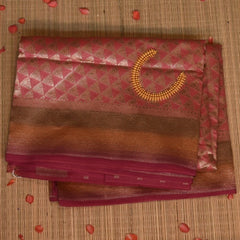 Light coral Benares Chanderi Saree with Red Zari Border