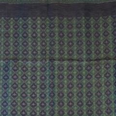 Pochampally Ikkat Green Saree with Ivory Stripes, Navy Blue Border, and Blouse