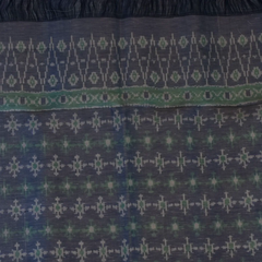 Pochampally Ikkat Green Saree with Ivory Stripes, Navy Blue Border, and Blouse