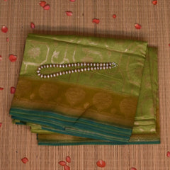 Green Yellow Benares Chanderi Silk Saree with Zari Border