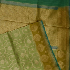 Green Yellow Benares Chanderi Silk Saree with Zari Border