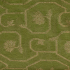 Green Yellow Benares Chanderi Silk Saree with Zari Border