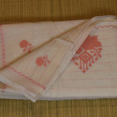 Cream Cotton Saree Featuring Rustic Terracotta Floral Detailing