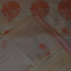 Cream Cotton Saree Featuring Rustic Terracotta Floral Detailing