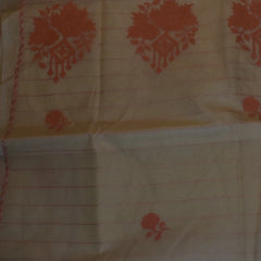 Cream Cotton Saree Featuring Rustic Terracotta Floral Detailing