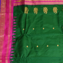 Ilkal Gadwal Silk Bottle Green With Pink Jari Boarder with Blouse