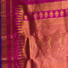 Ilkal Gadwal Silk Bottle Green With Pink Jari Boarder with Blouse