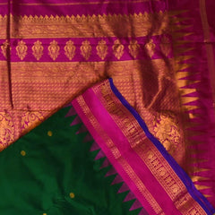 Ilkal Gadwal Silk Bottle Green With Pink Jari Boarder with Blouse
