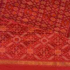 Pochampally Ikkat Red Saree with Gold Border and Blouse