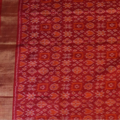 Pochampally Ikkat Red Saree with Gold Border and Blouse