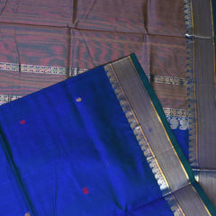 Pure Cotton Silk Peacock Blue Saree With Zari Border