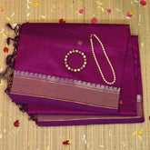 Pure Silk Dark Pink Saree With Zari Border