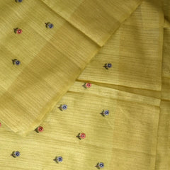 Semi Linen Silk Pista Green With Gap Border