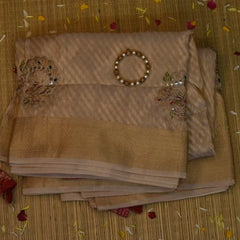 Tissue Cream Saree With Jari Boarder with Blouse