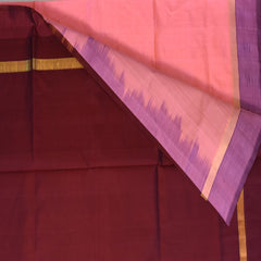 Silk cotton light pink saree with violet boarder