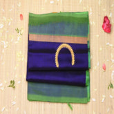 Silk cotton royal blue saree with shot green boarder
