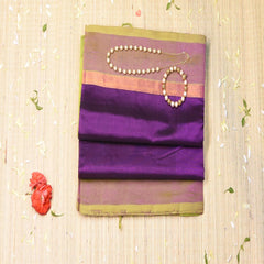 silk cotton grape wine saree with shot green boarder