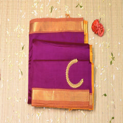 Silk cotton grape wine saree with jari boarder