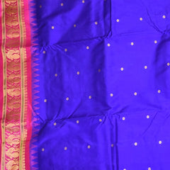 Ilkal Pure Silk Peacock Blue Saree With Pink Border