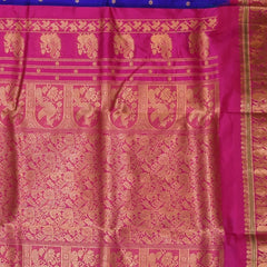 Ilkal Pure Silk Peacock Blue Saree With Pink Border