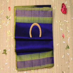 Kanchi silk cotton royal blue saree with green boarder