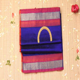 Silk cotton navy blue saree with jari boarder
