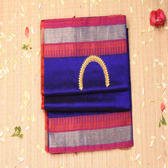Silk cotton navy blue saree with jari boarder