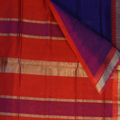 Silk cotton navy blue saree with jari boarder