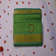 Silk cotton pista green saree with blouse