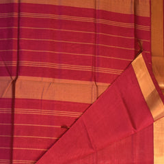Silk cotton rani pink saree with jari boarder