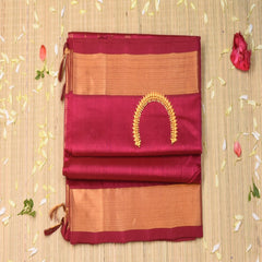 Silk cotton rani pink saree with jari boarder