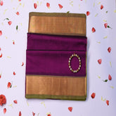 Silk cotton grape wine saree with pista green boarder