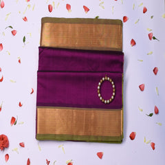 Silk cotton grape wine saree with pista green boarder