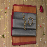 Silk cotton ash gray saree with jari boarder