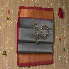 Silk cotton ash gray saree with jari boarder
