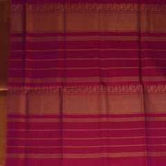 Silk cotton pista green saree with pink jari boarder