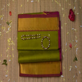 Silk cotton light green saree with jari boarder