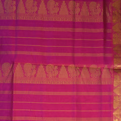 Silk cotton royal blue saree with pink boarder