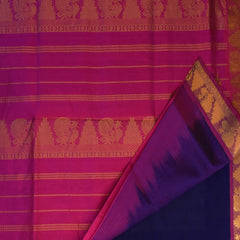Silk cotton royal blue saree with pink boarder