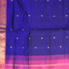 Silk cotton royal blue saree with pink boarder