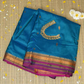 Ilkal Pure Silk Aqua Blue Saree With Zari Border