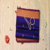 Silk cotton shot navy blue saree with thread work boarder
