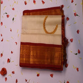 Silk cotton saree half white saree with red boarder