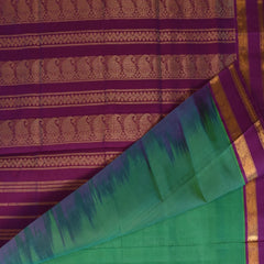 silk cotton green saree with violet boarder