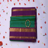 silk cotton green saree with violet boarder