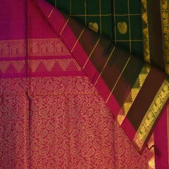 Silk cotton bottle green saree with jari boarder