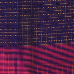 Silk cotton navy blue saree with pink boarder