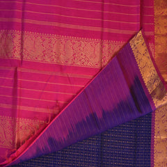 Silk cotton navy blue saree with pink boarder