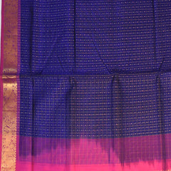 Silk cotton navy blue saree with pink boarder
