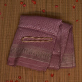 Mauve Benares Linen Silk Saree with Silver Jari Border